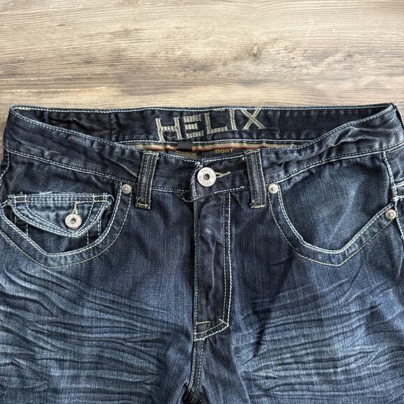 Helix Bootcut Jeans Men’s 34x32 Blue Denim Y2K Flap Pockets - Picture 3 of 8